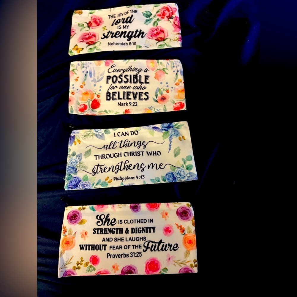 New4 different Floral Inspirational Bible Verse Pouches Pencil case makeup bag